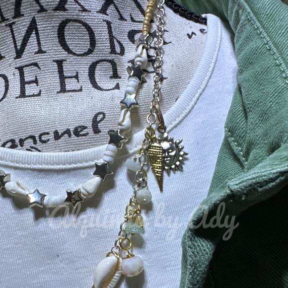 Layered beaded handmade shell 🐚 necklace aura quartz pearls - Picture 7 of 10